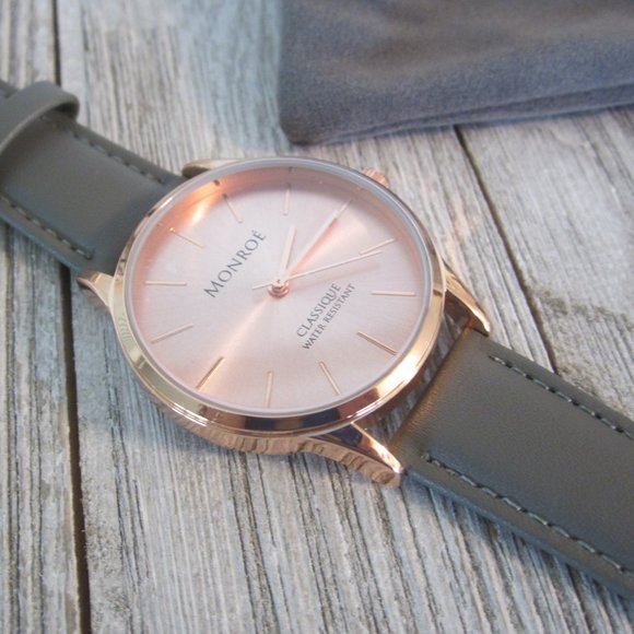 NEW -Monroe Grey Leather Band/Rose Gold Wristwatch main image 4